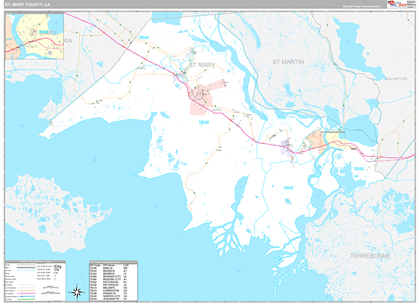 St. Mary County, LA Wall Map
